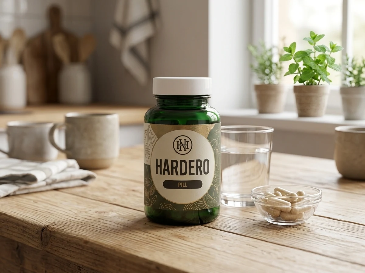 Hands holding Hardero supplement bottle